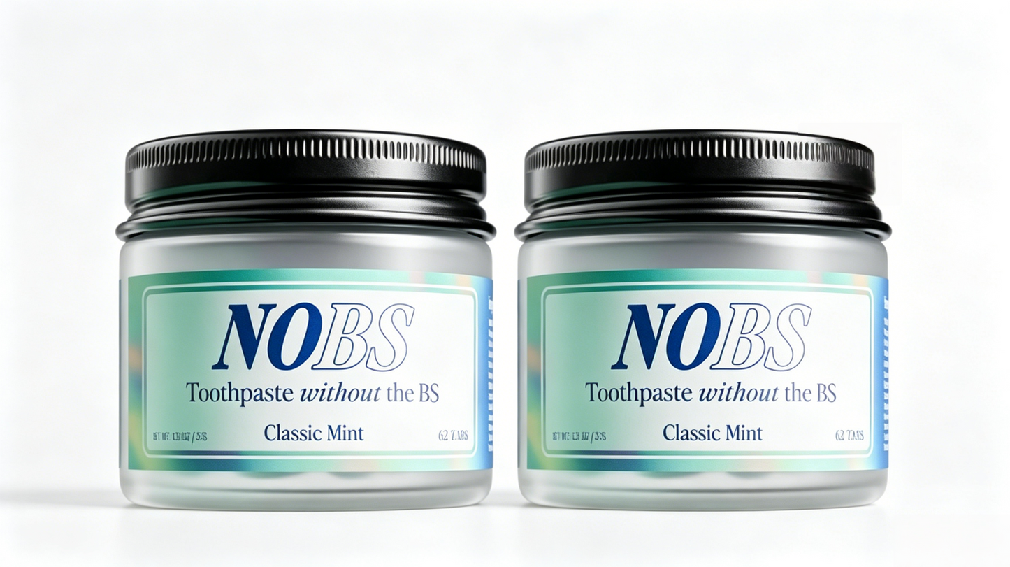 NOBS (No Bad Stuff) Toothpaste Tablets - Nano Hydroxyapatite, Fluoride & Plastic Free, Eco & Travel Friendly - Remineralize with NHA.  2-pack